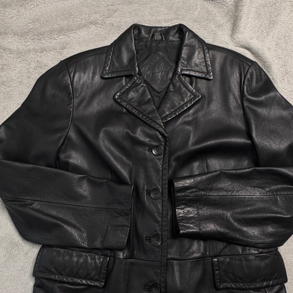 Jacqueline Ferrar Womens Black Genuine Leather Blazer Jacket Size L Size Large - Picture 6 of 13